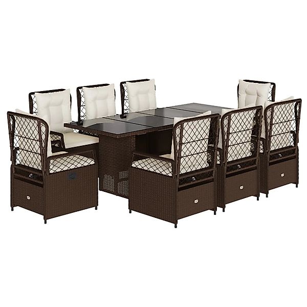 vidaXL 9-Tlg Garten-Essgruppe mit Kissen Braun Poly Rattan 3262927 günstig online kaufen