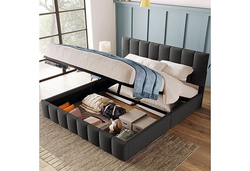 Flieks Polsterbett, Hydraulisches Doppelbett Leinen ohne Matratze 140x200cm günstig online kaufen