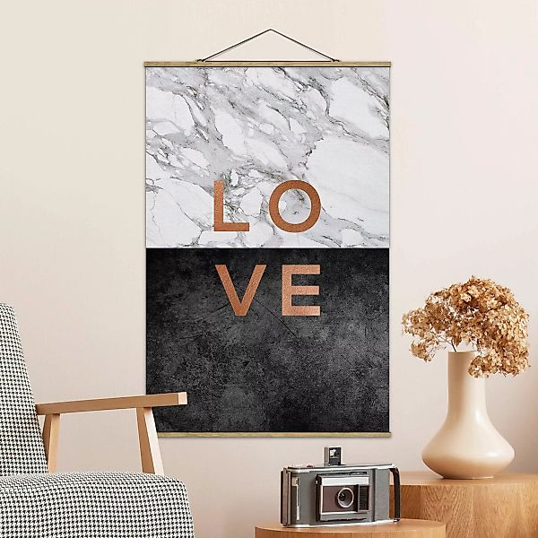 Stoffbild mit Posterleisten Love Kupfer und Marmor günstig online kaufen