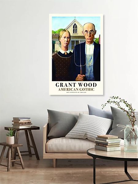 Poster / Leinwandbild - Grant Wood: American Gothic günstig online kaufen