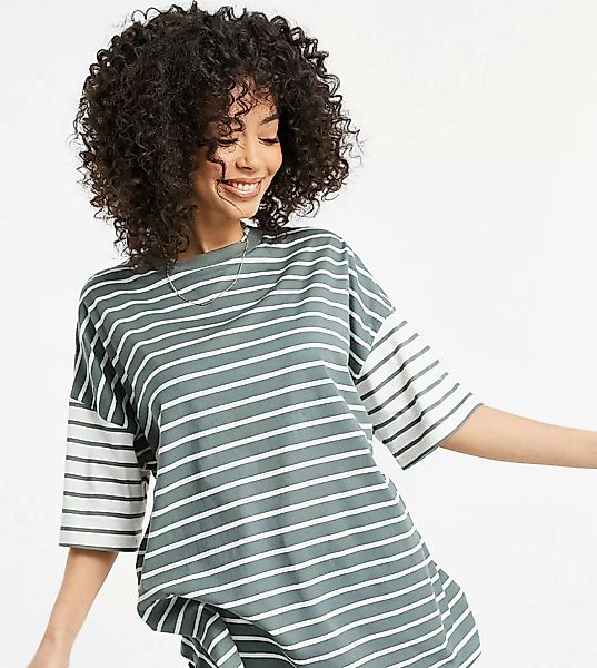 ASOS DESIGN Tall – Oversize-T-Shirt mit verwaschenem Streifendesign-Grün günstig online kaufen