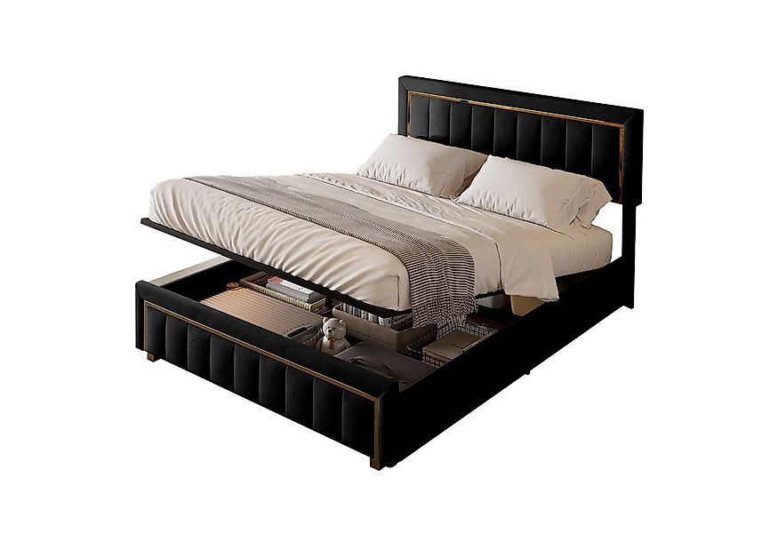 FUROKOY Polsterbett Hydraulisches Doppelbett Kiefernholzbett Funktionsbett günstig online kaufen