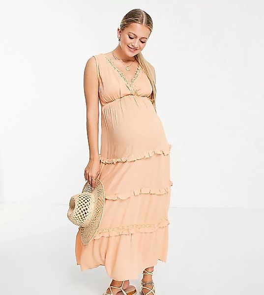 ASOS DESIGN Maternity – Ärmelloses, gestuftes Maxikleid mit Knitterstruktur günstig online kaufen