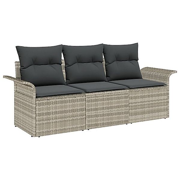 vidaXL Loungesofa 3-teiliges Garten Sofa Set mit Kissen Hellgrau Poly Ratta günstig online kaufen