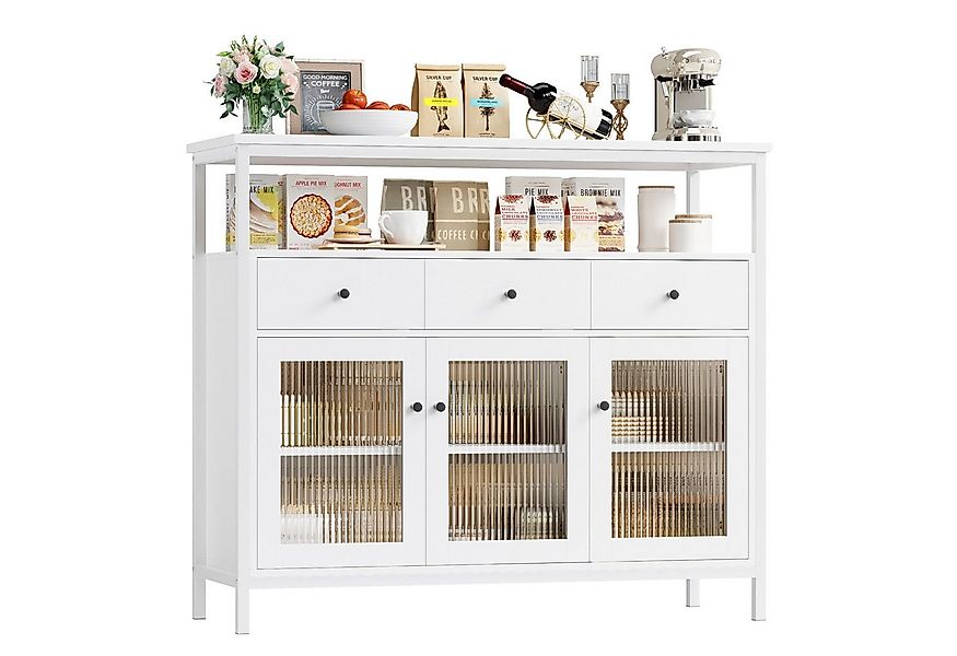 Homfa Sideboard Küchenschrank mit Glastüren und Schubladen, für Küche Wohnz günstig online kaufen