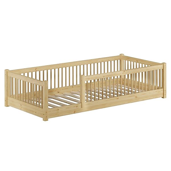 Erst-Holz Kinderbett Niedriges Bodenbett Kiefer Natur 90 x 200 cm Kleinkind günstig online kaufen