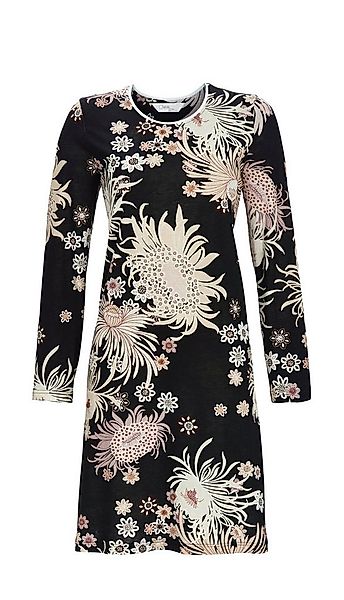 Chérie Line Nachthemd - Sleepshirt mit Blumenallover auf schwarzem Fond 50% günstig online kaufen