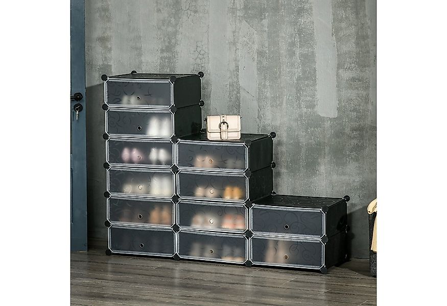HOMCOM Schuhregal Kunststoffregal für 24 Paar Schuhe, Schuhkarton für Flur günstig online kaufen