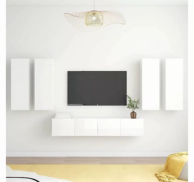 vidaXL Kleiderschrank 6-tlg TV-Schrank-Set Hochglanz-Weiß Spanplatte günstig online kaufen