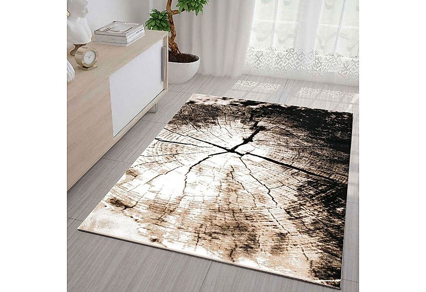 Vimoda Teppich Wohnzimmer Beige mit Baumstumpf Holz Optik dicht, Rechteckig günstig online kaufen