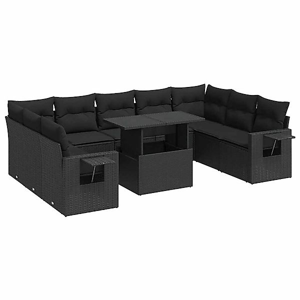vidaXL 10-Tlg Garten-Sofagarnitur mit Kissen Schwarz Poly Rattan 3326536 günstig online kaufen