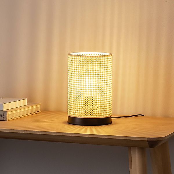 Tischleuchte Tina, weiß gemustert, zylindrisch, Ø 14 cm günstig online kaufen