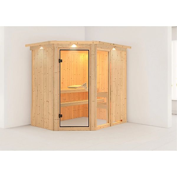 Karibu Sauna Freyja 1 und LED-Dachkranz Natur 202 x 210 x 165 cm günstig online kaufen