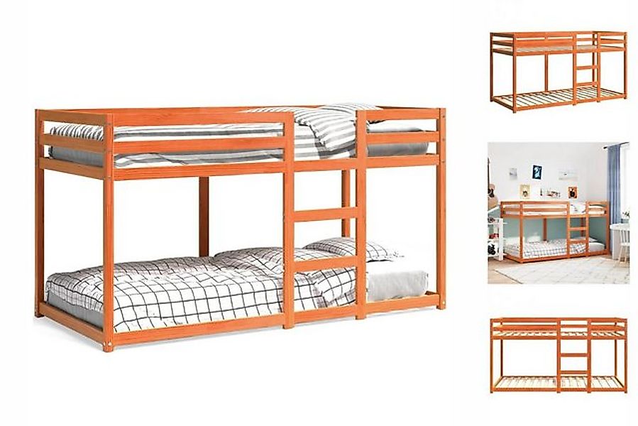 vidaXL Kinderbett Etagenbett Wachsbraun 90x200 cm Massivholz Kiefer Bett Be günstig online kaufen