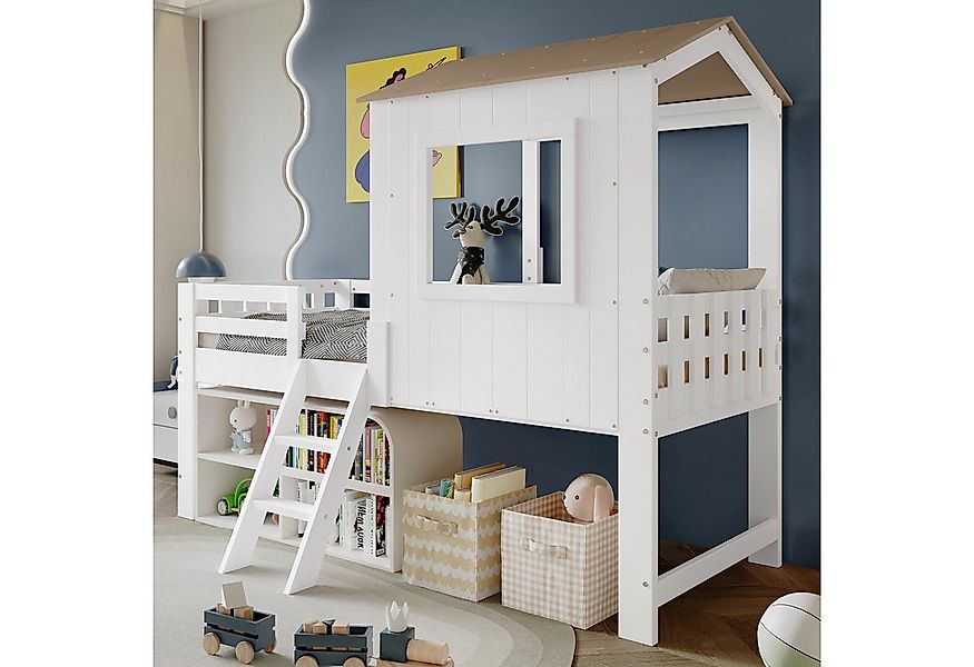 Merax Hochbett (1-St., Jugendbett Einzelbett Kinderhaus) Kiefer Kinderbett günstig online kaufen