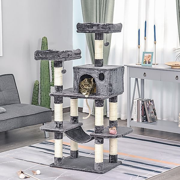 PawHut Kratzbaum Katzenbaum 144H cm mit Wandgurt, Luxus Kletterbaum mit Hän günstig online kaufen