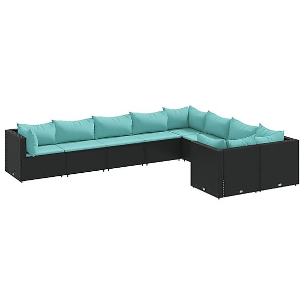 vidaXL 9-Tlg Garten-Sofagarnitur mit Kissen Schwarz Poly Rattan 3308316 günstig online kaufen