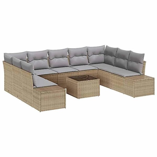 vidaXL Gartensofa-set mit Kissen 9-Tlg Beige und Hellgrau Poly-Rattan 33558 günstig online kaufen