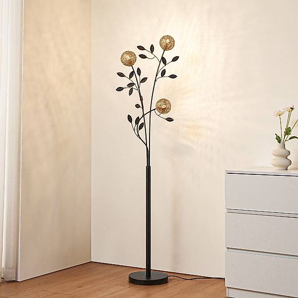 Lucande Stehleuchte Evory, 160 cm, 3-flg., schwarz/gold, G9 günstig online kaufen