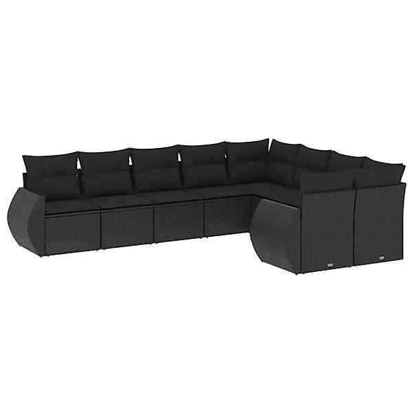 vidaXL 9-Tlg Garten-Sofagarnitur mit Kissen Schwarz Poly Rattan 3221834 günstig online kaufen