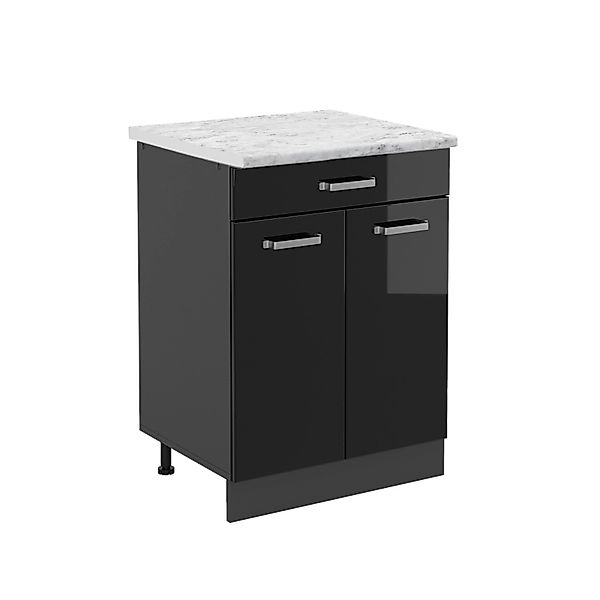 Vicco Küchenunterschrank R-Line Schwarz Hochglanz/Anthrazit 60 cm AP Marmor günstig online kaufen