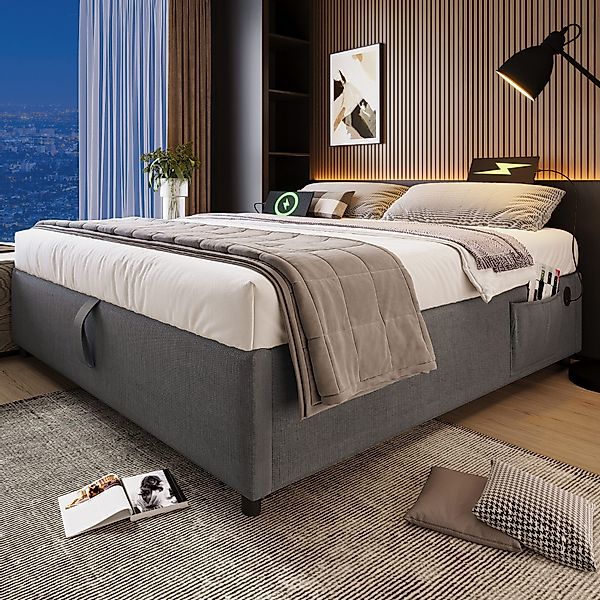 Odikalo Polsterbett Doppelbett Struraumbett USB Vollflächiger günstig online kaufen