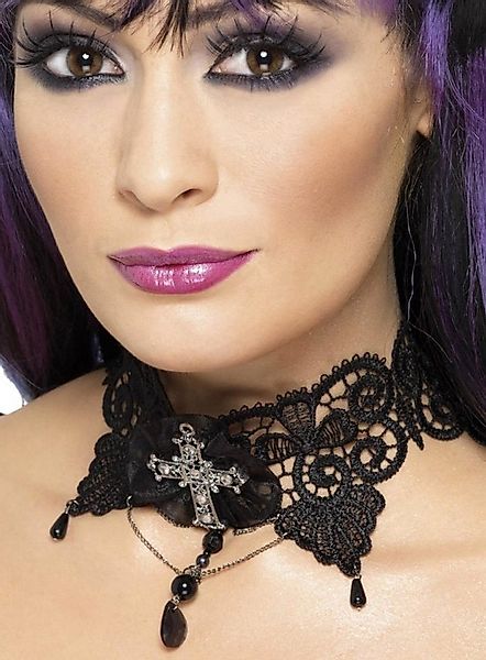 Smiffys Kostüm Gothic Halsschmuck, Elegant gesticktes Halsband mit Kunstper günstig online kaufen
