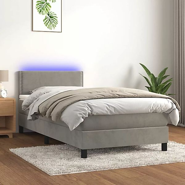 Vidaxl Boxspringbett Mit Matratze & Led Hellgrau 80x200 Cm Samt günstig online kaufen