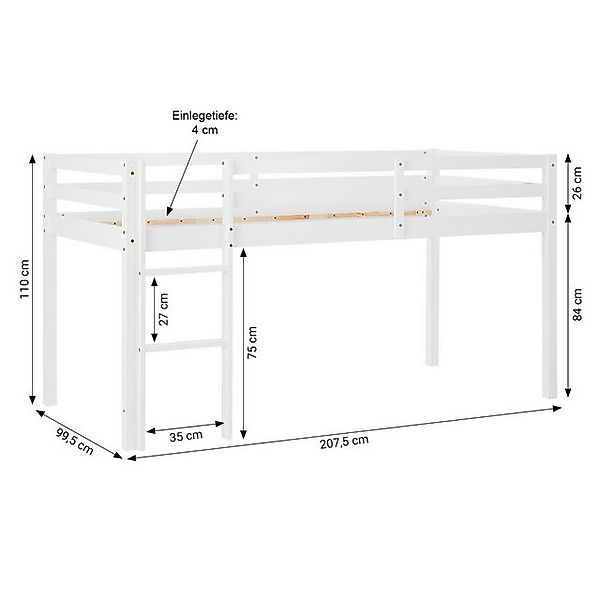 Homestyle4u Hochbett 90x200 Stockbett Kinderbett Holz Kiefer Weiß Lila Beig günstig online kaufen