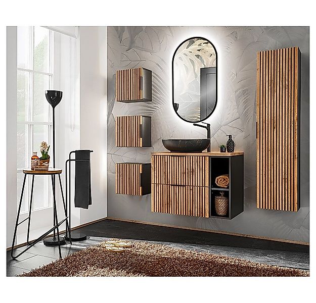 Lomadox Badmöbel-Set XANTEN-56, (Spar-Set, 6-St), anthrazit, Wotan Eiche Nb günstig online kaufen