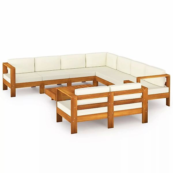 9-tlg. Garten-lounge-set Mit Creme Auflagen Massivholz Akazie günstig online kaufen