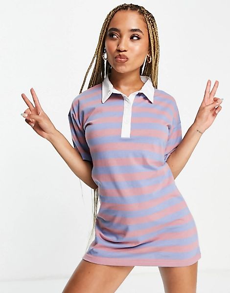 Night Addict – Polo-T-Shirt-Kleid mit Oversize-Schnitt und Streifenmuster-B günstig online kaufen