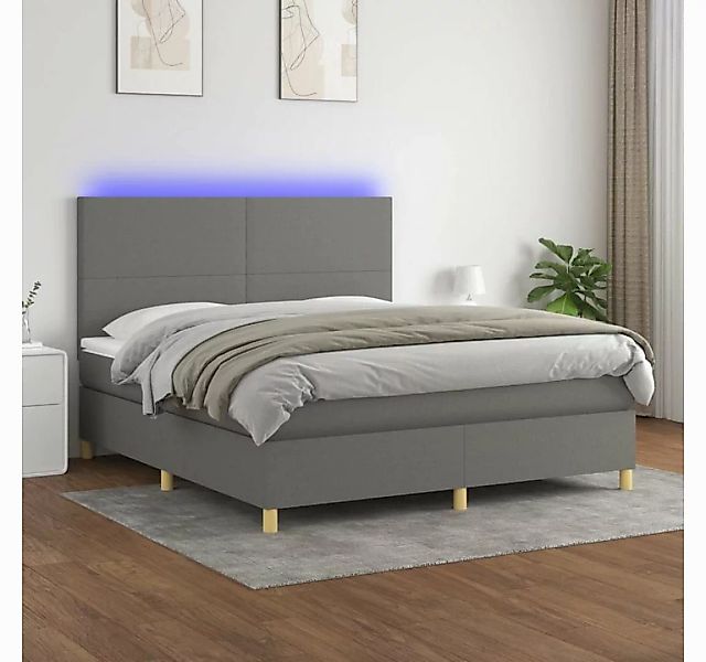 vidaXL Boxspringbett Boxspringbett mit Matratze LED Dunkelgrau 180x200 cm S günstig online kaufen