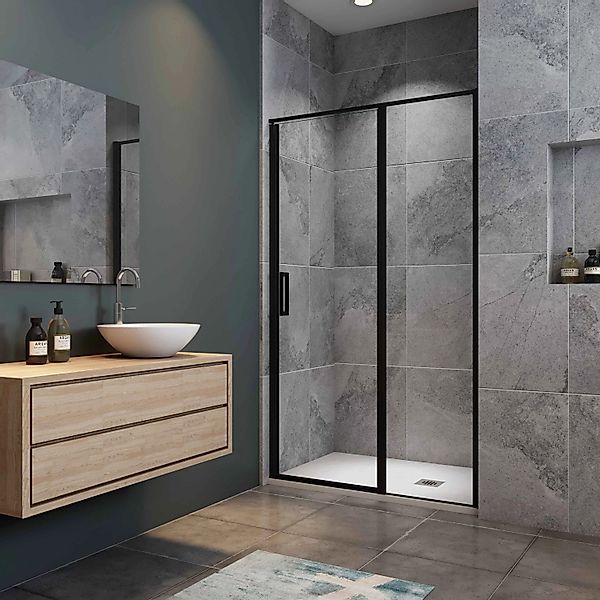 AICA 140x185cm Schwarz Duschkabine Drehtür Nischentür 6mm Nanoglas Duschwan günstig online kaufen