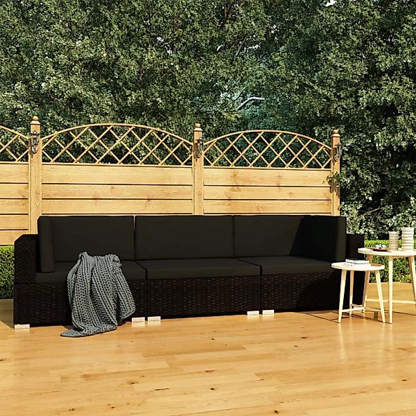 3-tlg. Garten-sofagarnitur Mit Auflagen Poly Rattan Schwarz günstig online kaufen