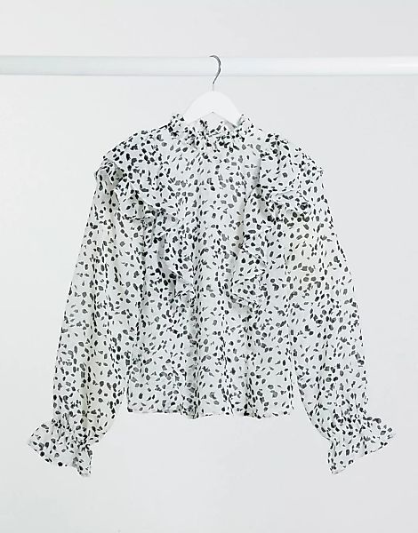Influence – Bluse mit Rüschen vorn und abstraktem Print-Weiß günstig online kaufen