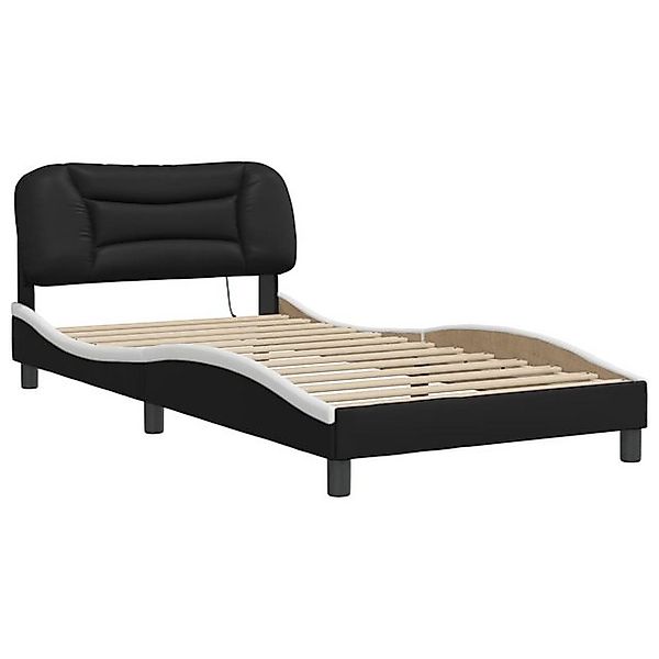 vidaXL Bett Bettgestell mit LED Schwarz und Weiß 100x200 cm Kunstleder günstig online kaufen