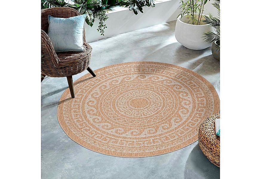 SIMPEX24 Outdoorteppich Vintage Design, Rund, Höhe: 5 mm, Runder Teppich Vi günstig online kaufen