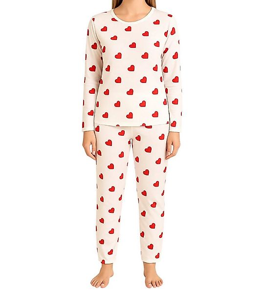 fashionshowcase Pyjama Damen Schlafanzug Set 2-teilig mit Herzmuster – Bequ günstig online kaufen