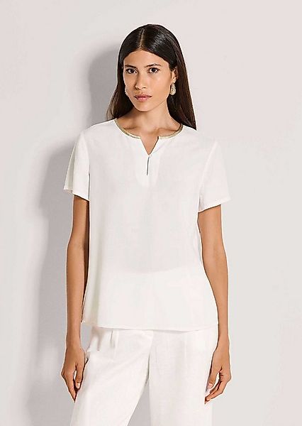 MADELEINE Kurzarmbluse Schlupfbluse mit Kontrastpaspel Viskosebluse mit Hal günstig online kaufen