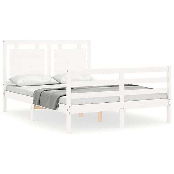 vidaXL Bett Massivholzbett mit Kopfteil Weiß 120x200 cm günstig online kaufen