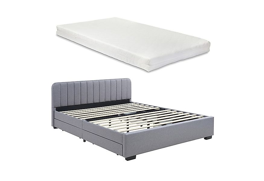 en.casa Polsterbett, »Nofrenna« mit Matratze 160 x 200 cm Leinen Grau günstig online kaufen