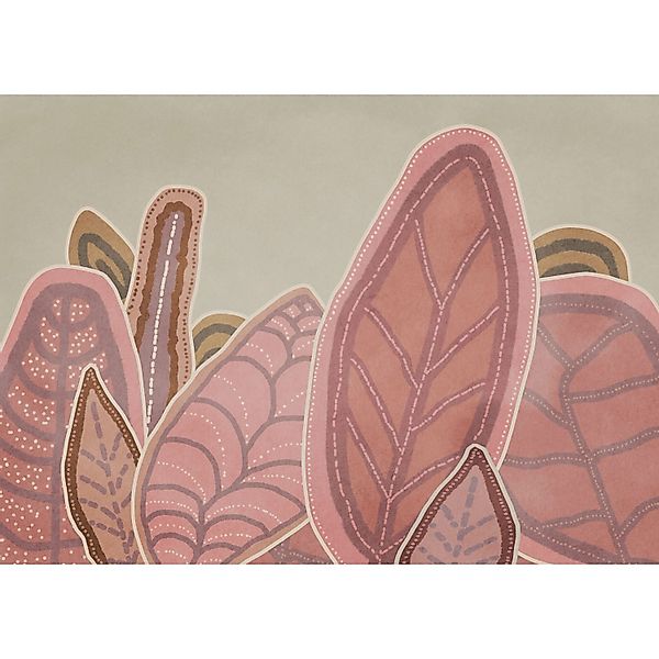 Komar Vliestapete Papunya Leafs 350 cm x 250 cm Rosa günstig online kaufen