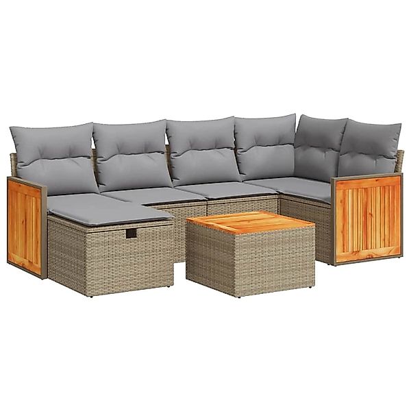 vidaXL 7-Tlg Garten-Sofagarnitur mit Kissen Beige Poly Rattan 3326035 günstig online kaufen