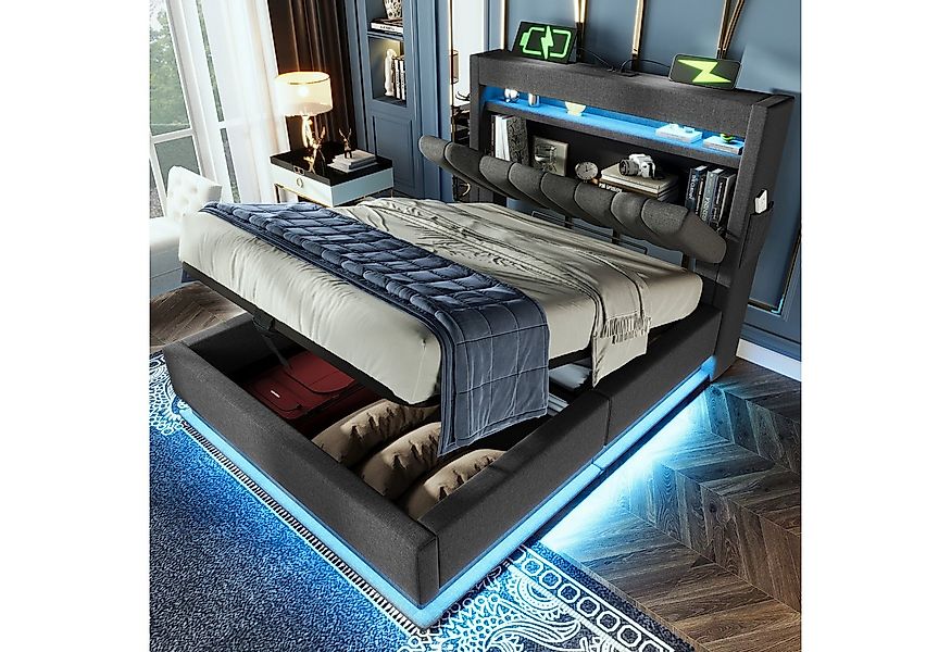 REDOM Polsterbett Bequeme Betten mit Stauraum und LED-Beleuchtung (Struraum günstig online kaufen