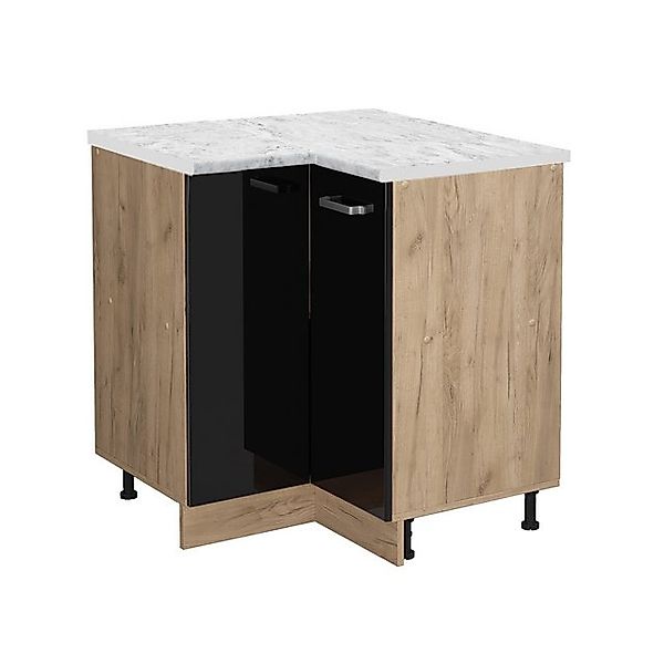 Vicco Eckunterschrank R-Line Schwarz Hochglanz/Goldkraft Eiche 76 cm AP Mar günstig online kaufen