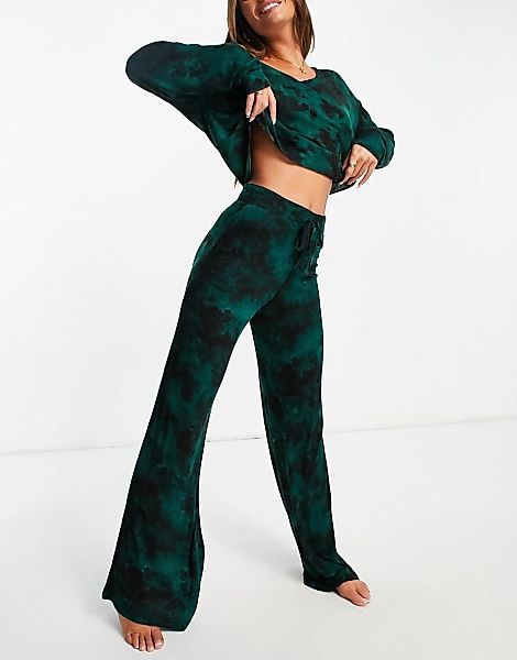 Gilly Hicks – Pyjamahose mit weitem Bein und schwarzem Batikmuster, Kombite günstig online kaufen