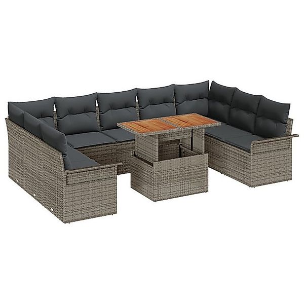 vidaXL Loungesofa 10-tlg. Garten-Essgruppe mit Kissen Grau Poly Rattan, 10 günstig online kaufen