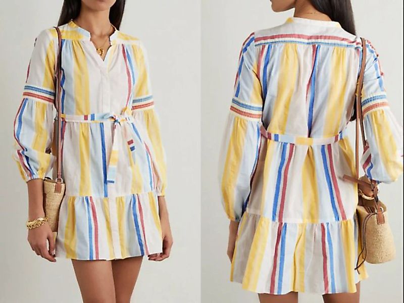 Lem Lem Midikleid LEMLEM Jima Belted Tiered Striped Woven Mini Dress Kleid günstig online kaufen