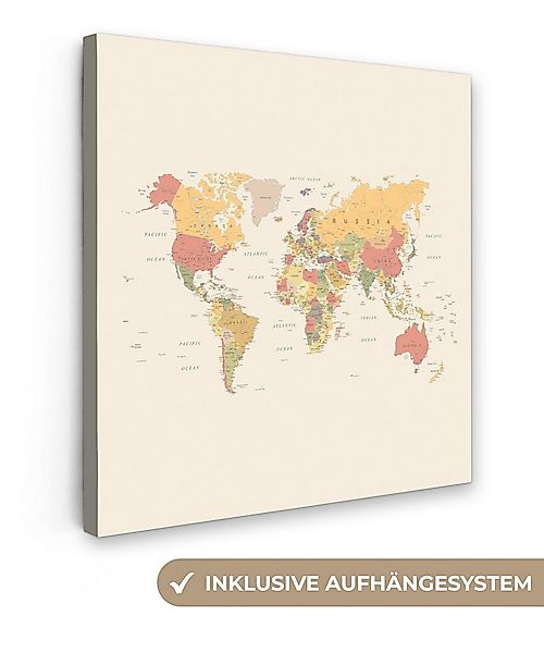OneMillionCanvasses® Leinwandbild Weltkarte - Realistisch - Beige, Fotodruc günstig online kaufen